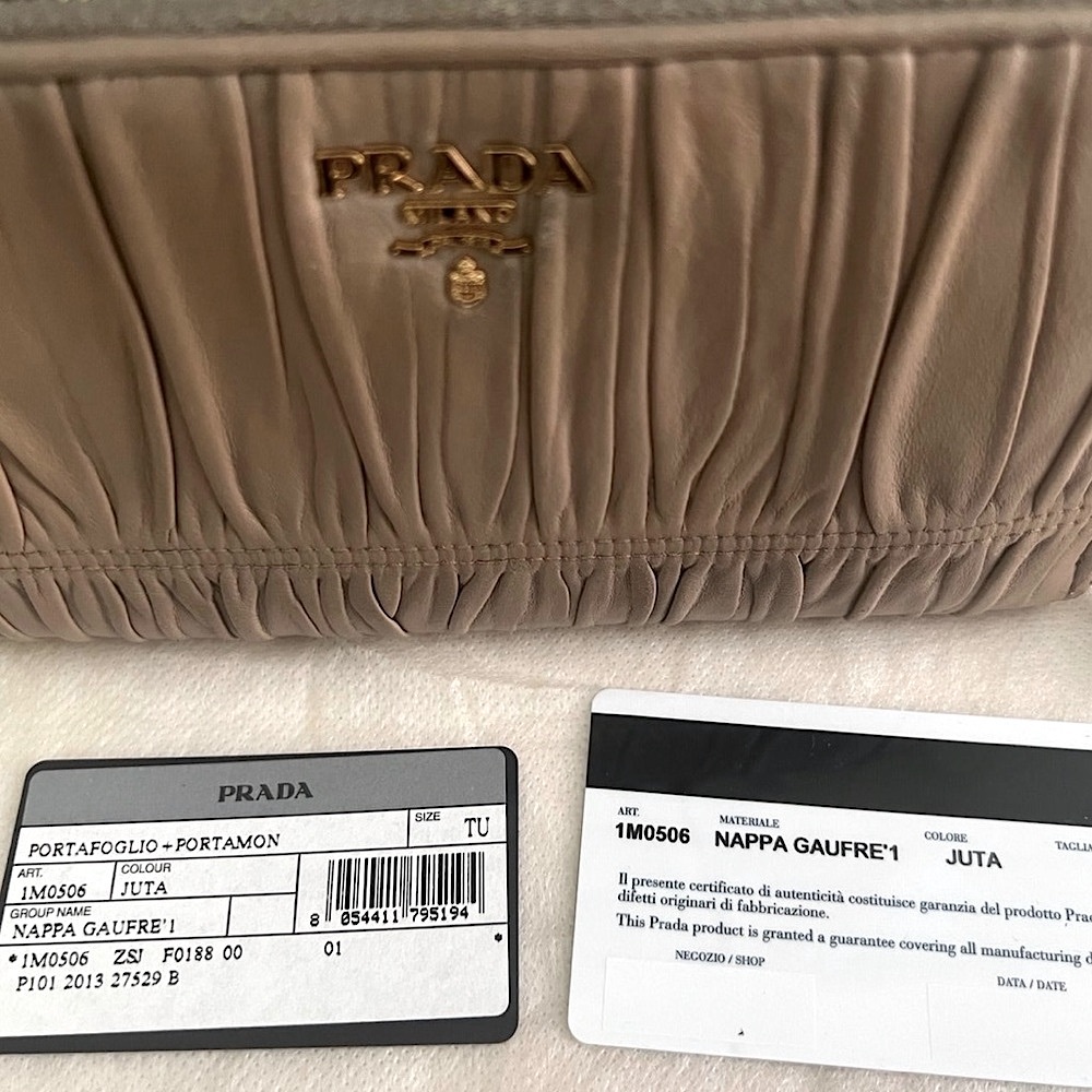 Prada Gaufre Nappa Leather Long Zip Around Zippy Wallet Beige Taupe Juta Pleated - Picture 12 of 13